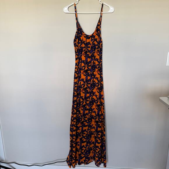 PrettyLittleThing Orange Shadow Leaf Maxi Dress Size 4 Oversized Low Back Beach - Picture 3 of 10